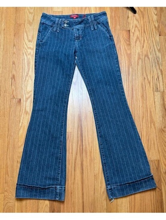 Bebe Denim - Bebe Y2K Low Rise Pinstripe Flare Jeans Sz 29 Vintage
